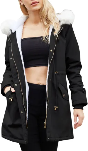 Women's Warm 2024 Winter Coats Windproof Zip Hooded Cotton Coat Plus Size Mid Length OuterwearTrendy Fleece Puffer Jackets
