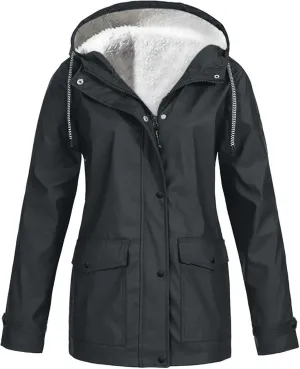 Womens Windbreaker Jackets Fleece Lined Trench Coats Fashion Waterproof Lightweight Outdoor Hooded Climbing Raincoats