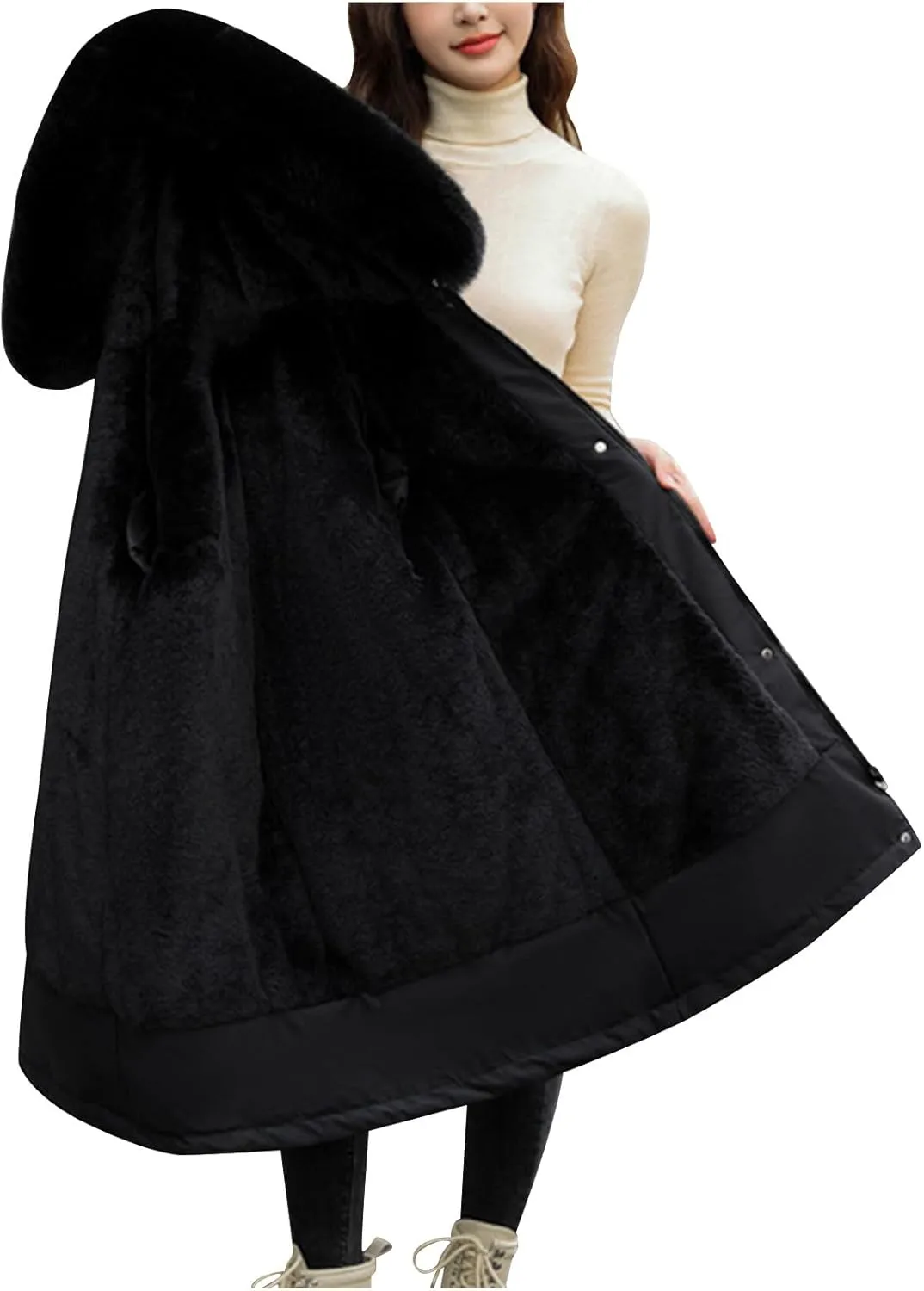 Women's Winter Down Parkas Mid-Length Zipper Puffer Coats Fur Collar Hooded Warm Down Jacket Coats 2024 Outerwear
