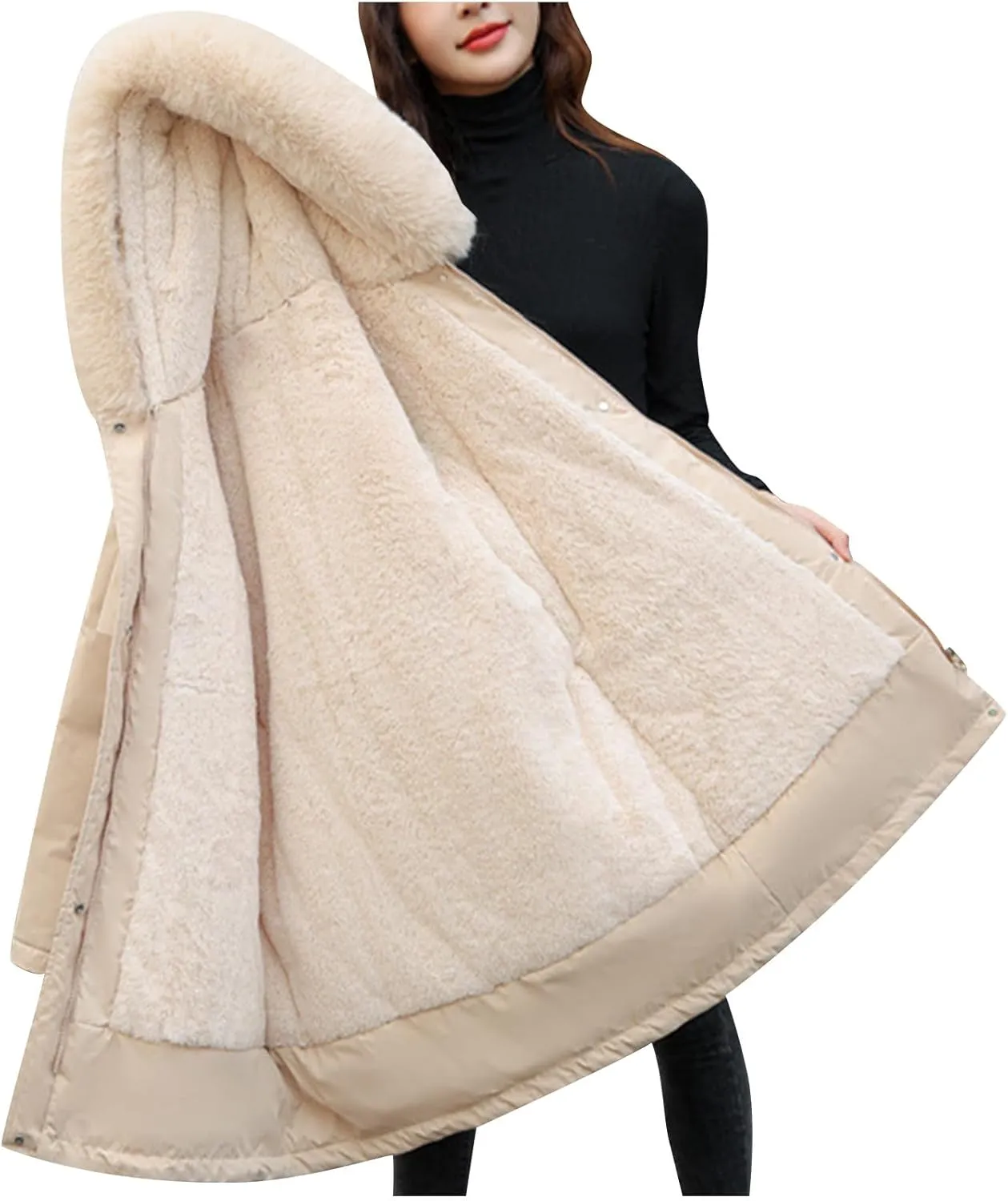 Women's Winter Down Parkas Mid-Length Zipper Puffer Coats Fur Collar Hooded Warm Down Jacket Coats 2024 Outerwear