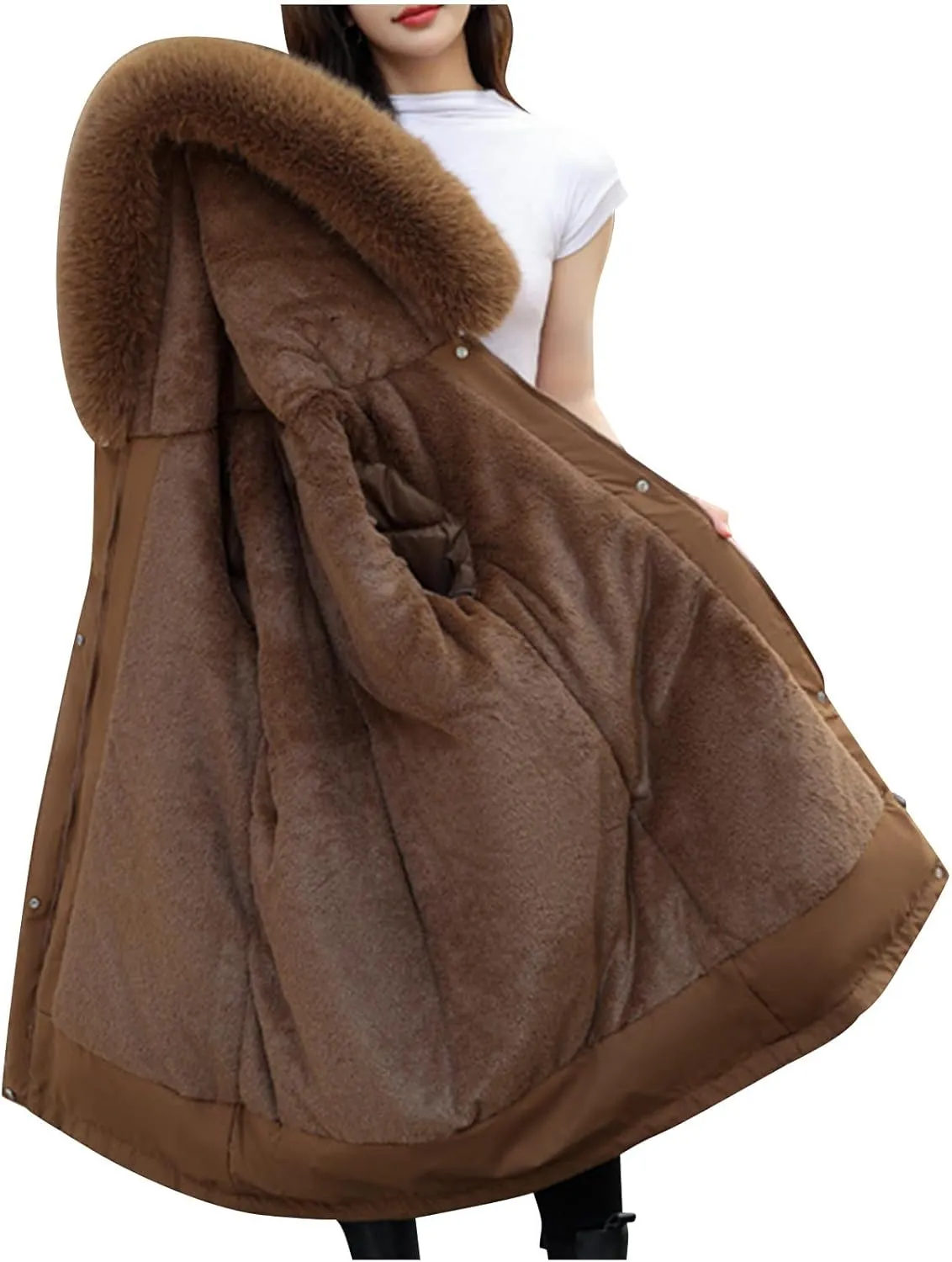 Women's Winter Down Parkas Mid-Length Zipper Puffer Coats Fur Collar Hooded Warm Down Jacket Coats 2024 Outerwear
