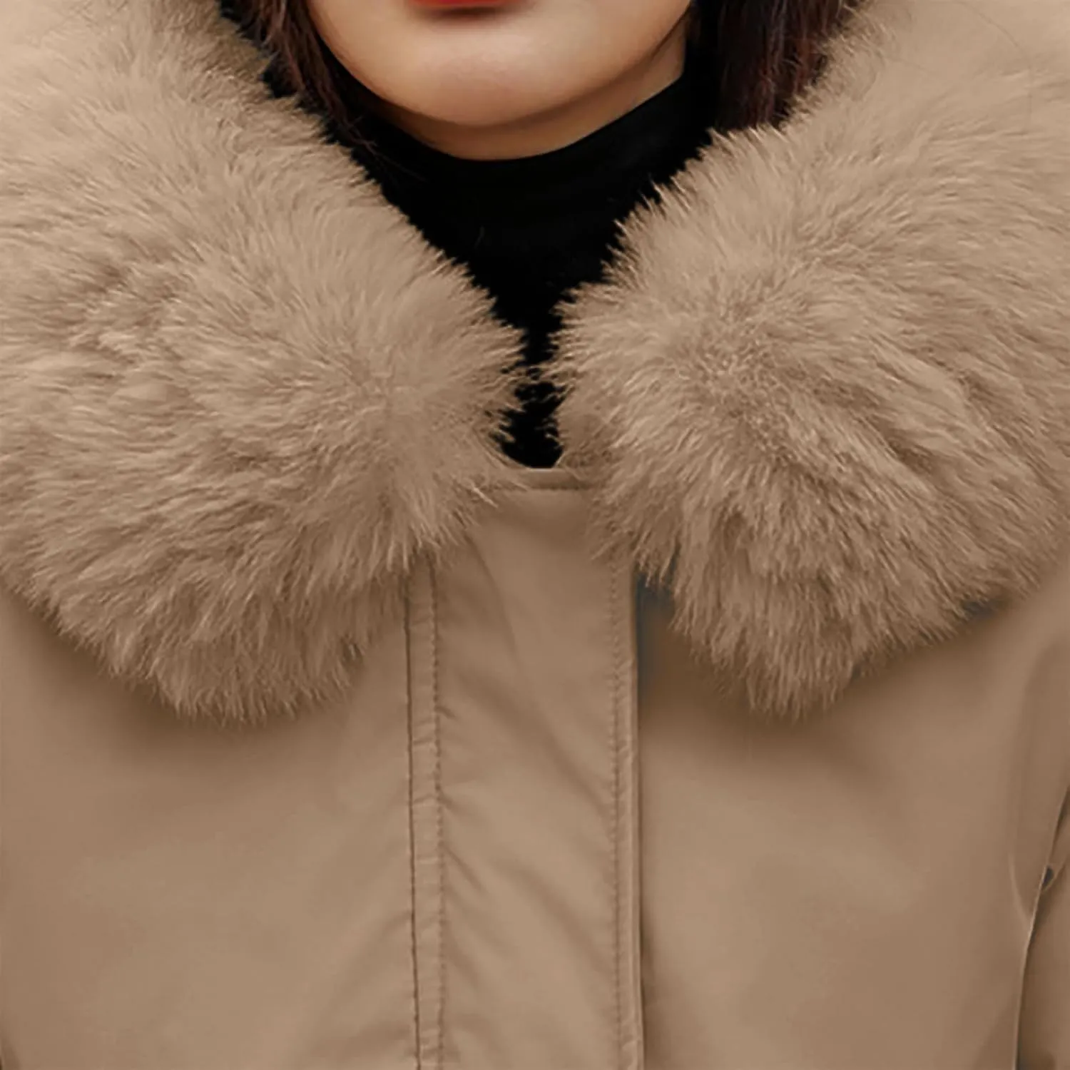 Women's Winter Down Parkas Mid-Length Zipper Puffer Coats Fur Collar Hooded Warm Down Jacket Coats 2024 Outerwear