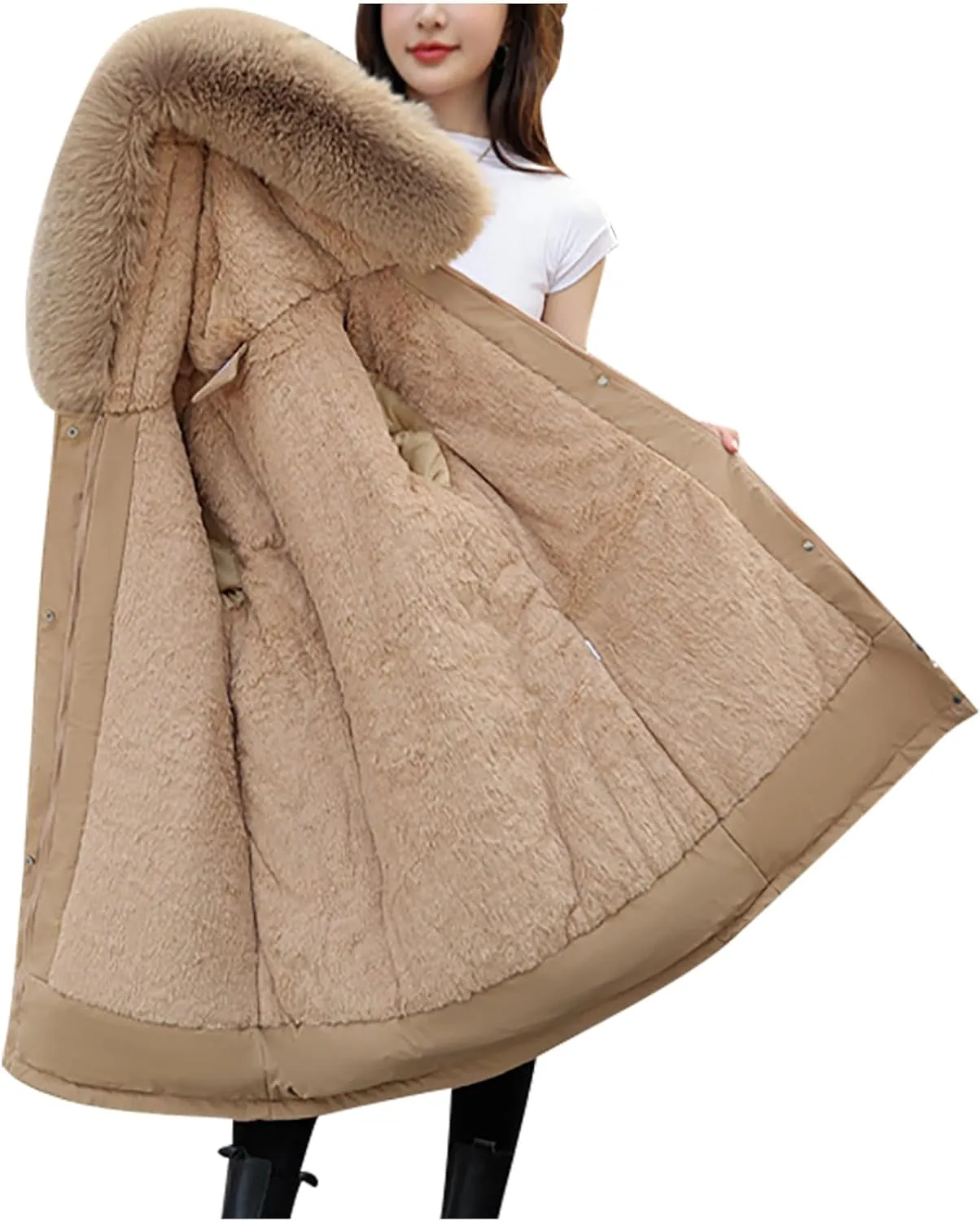 Women's Winter Down Parkas Mid-Length Zipper Puffer Coats Fur Collar Hooded Warm Down Jacket Coats 2024 Outerwear