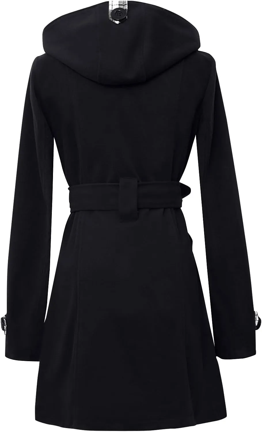 Women's Winter Jackets Double Breasted Trench Coat Windproof Classic Hooded Belted Overcoat With Pockets