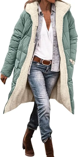 Womens Winter Long Coats Fleece Lined Warm Puffer Jackt Fashion Reversible Teddy Down Coat 2024 Outdoor Hooded Outwear