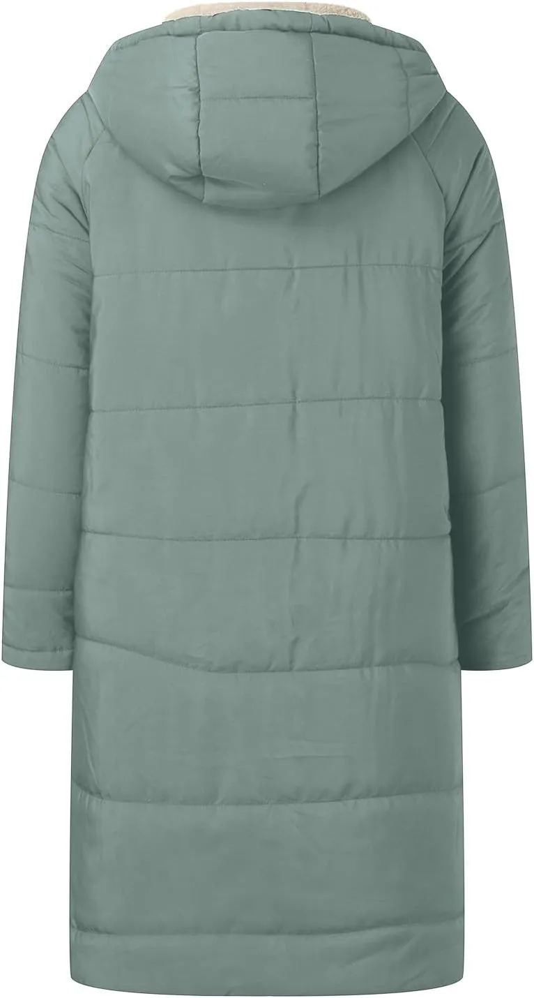 Womens Winter Long Coats Fleece Lined Warm Puffer Jackt Fashion Reversible Teddy Down Coat 2024 Outdoor Hooded Outwear