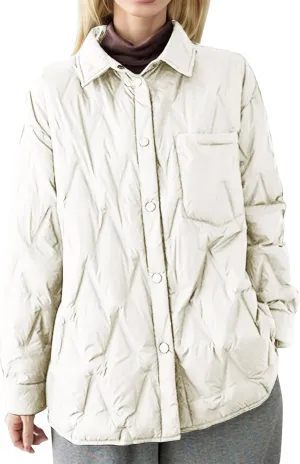 Women's Winter Quilted Jackets Casual Lightweight Puffer Jacket Button Casual Outerwear Down Winter Coat with Pockets