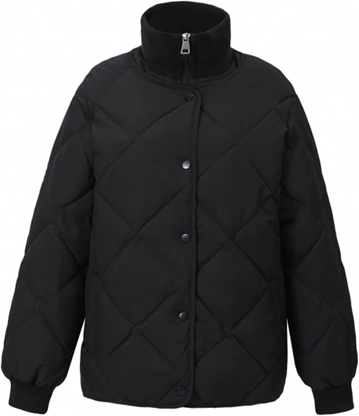 Womens Winter Warm Down Coats Standing Collar Long Sleeve Padded Jackets Casual Loose Fit Oversized Puffer Jackets