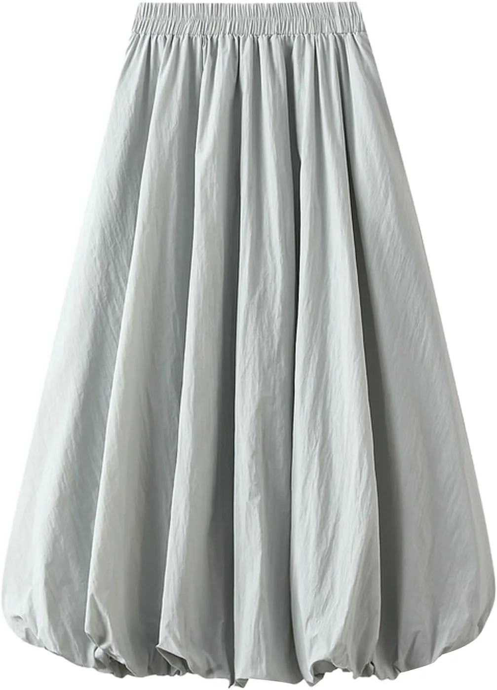 Women's Y2k Bubble Midi Skirt Elastic High Waist A Line Long Skirts Summer Casual Pleated Lantern Skirt with Pockets