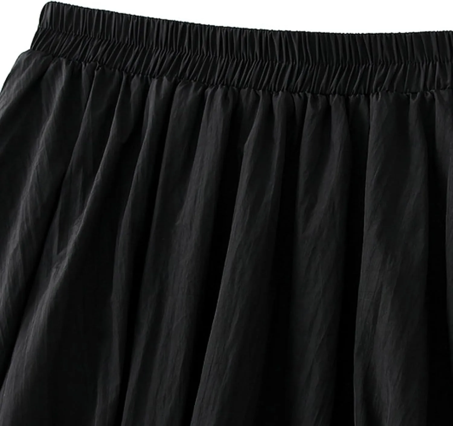 Women's Y2k Bubble Midi Skirt Elastic High Waist A Line Long Skirts Summer Casual Pleated Lantern Skirt with Pockets