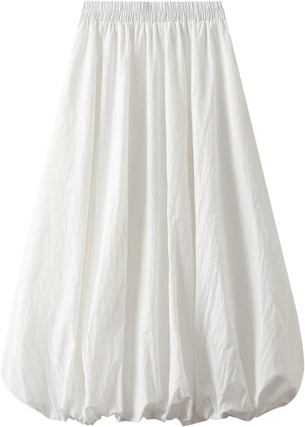 Women's Y2k Bubble Midi Skirt Elastic High Waist A Line Long Skirts Summer Casual Pleated Lantern Skirt with Pockets