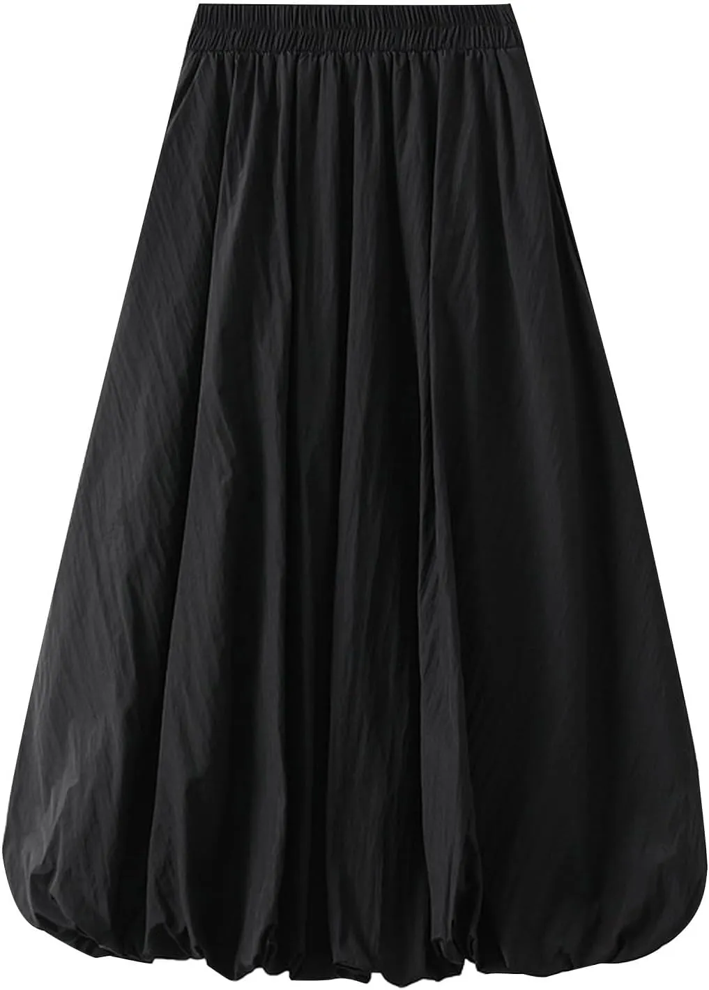 Women's Y2k Bubble Midi Skirt Elastic High Waist A Line Long Skirts Summer Casual Pleated Lantern Skirt with Pockets