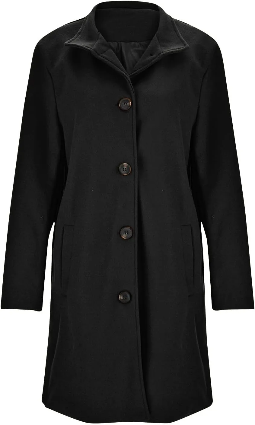 Wool Coats for Women Casual Wool Trench Double Pea Coats Stand Collar Fleece Lined Jacket Outerwear
