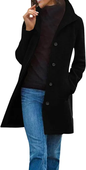 Wool Coats for Women Casual Wool Trench Double Pea Coats Stand Collar Fleece Lined Jacket Outerwear