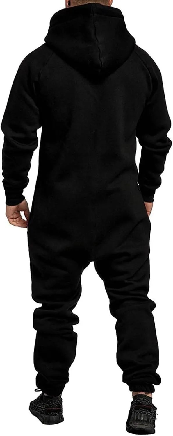 WUAI Onesie Men's Hooded Jumpsuit Zip Up One Piece Pajamas Playsuit Jogger Sweatsuit Overall Romper