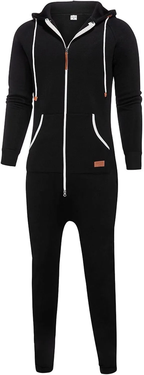 WUAI Onesie Men's Hooded Jumpsuit Zip Up One Piece Pajamas Playsuit Jogger Sweatsuit Overall Romper