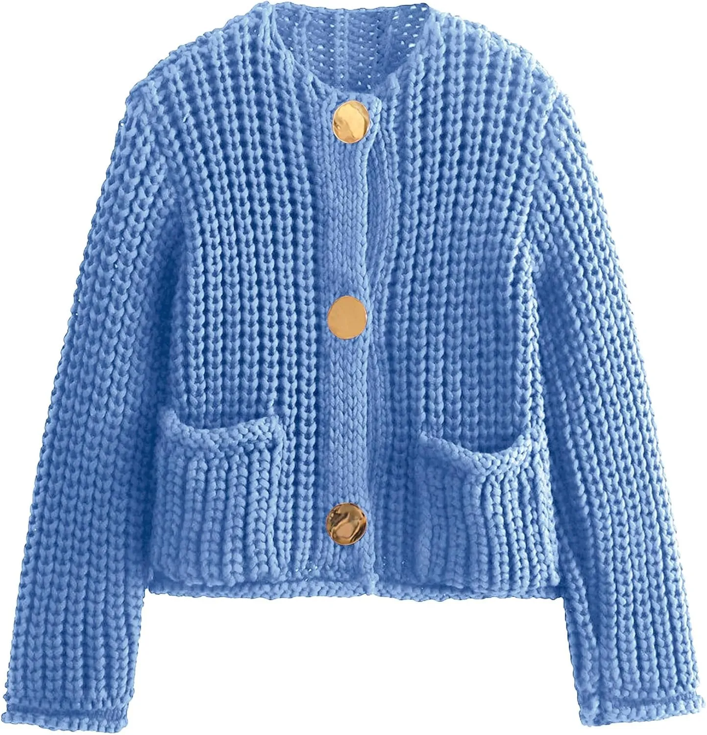 YKR Chunky Knit Cardigan Sweater for Women Long Sleeve Cropped Cardigans Button Down Sweaters with Pockets