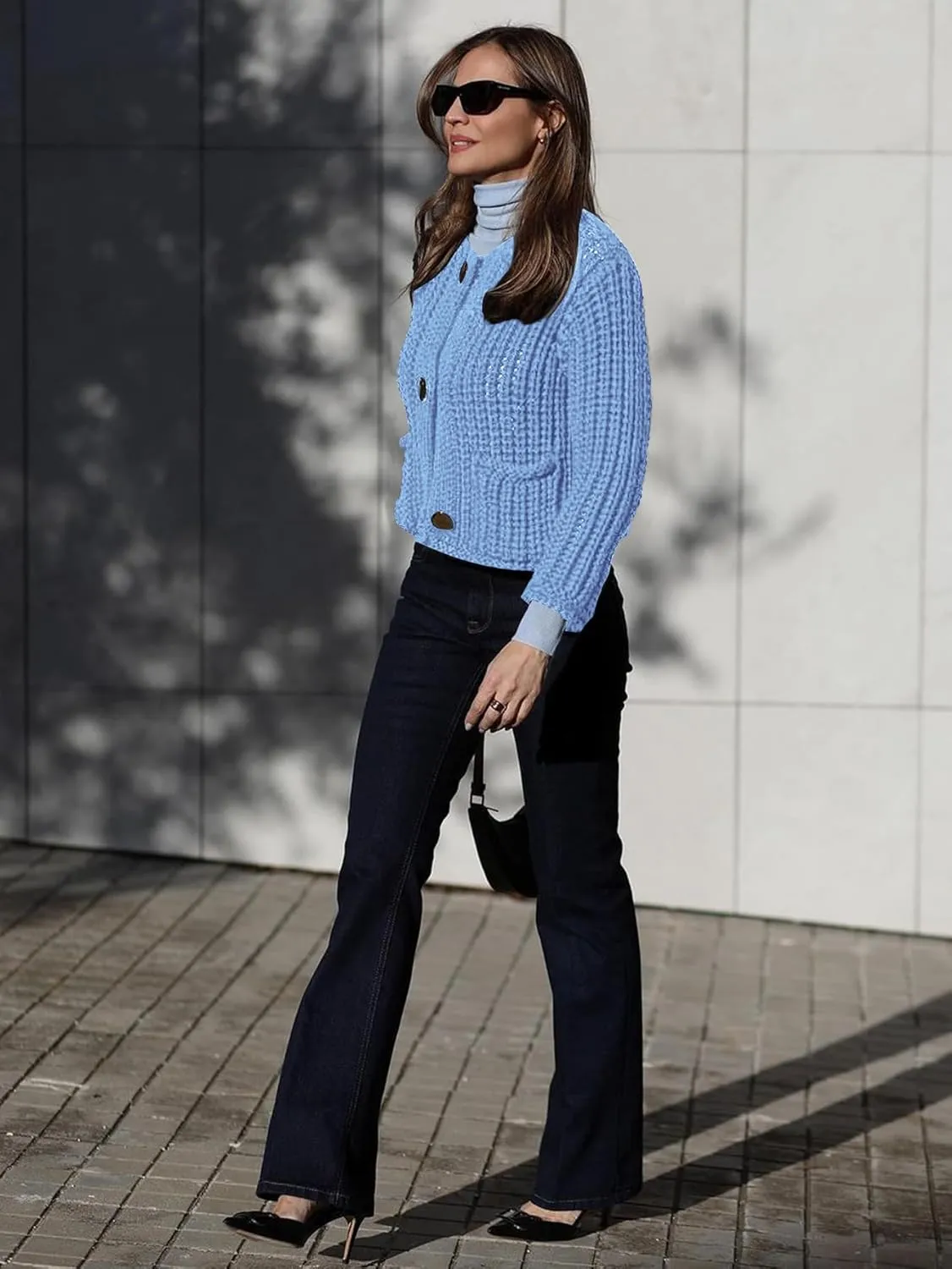 YKR Chunky Knit Cardigan Sweater for Women Long Sleeve Cropped Cardigans Button Down Sweaters with Pockets