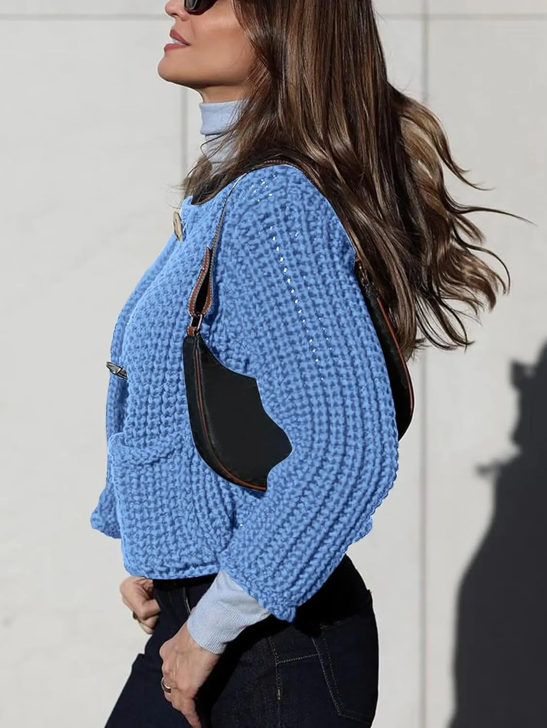 YKR Chunky Knit Cardigan Sweater for Women Long Sleeve Cropped Cardigans Button Down Sweaters with Pockets