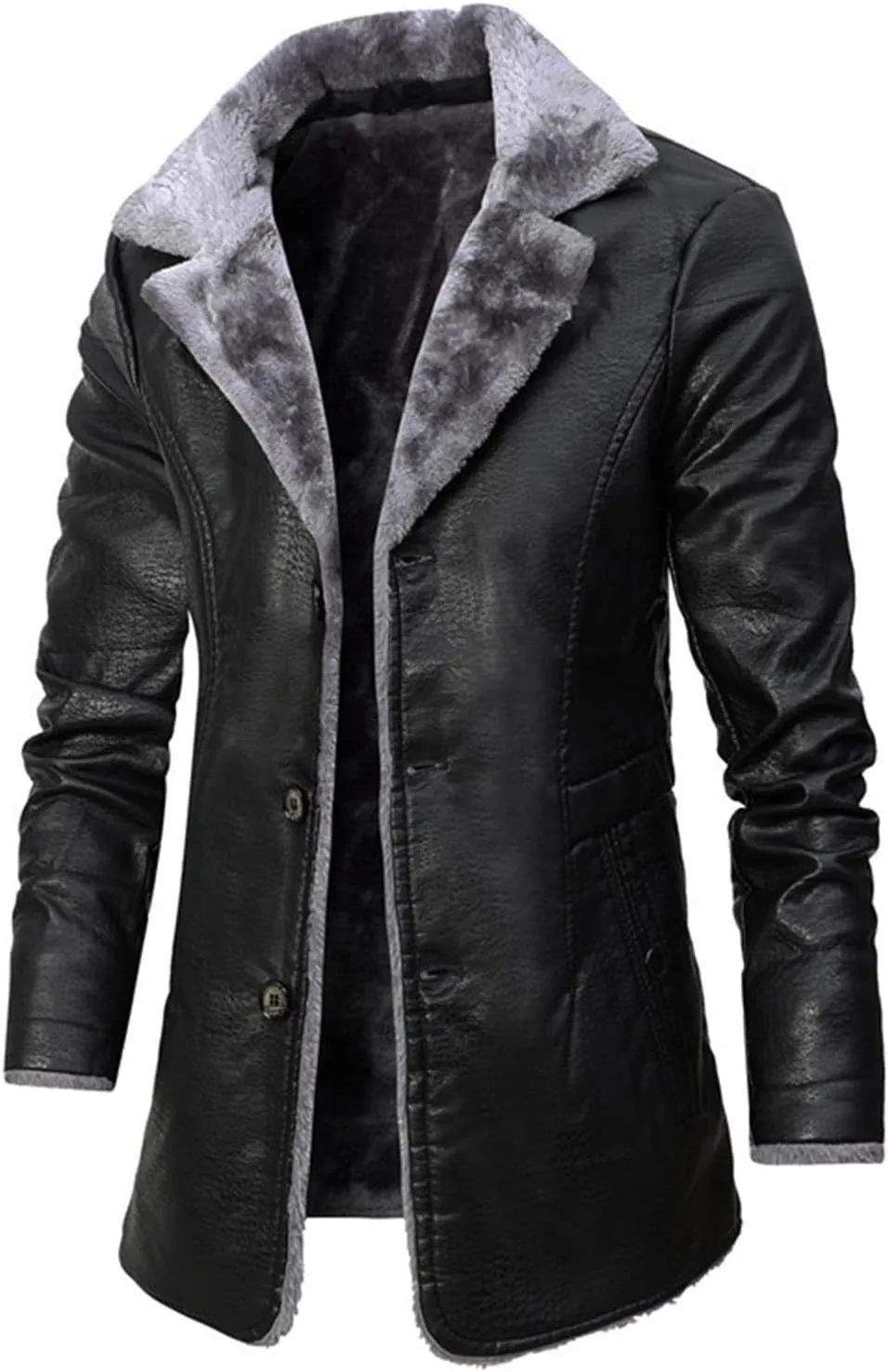 Ymosrh Men's Winter Coats Sherpa Lined Trench Coat Notched Lapel Single Breasted Long Peacoat Overcoat Men, XL-4XL