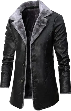 Ymosrh Men's Winter Coats Sherpa Lined Trench Coat Notched Lapel Single Breasted Long Peacoat Overcoat Men, XL-4XL