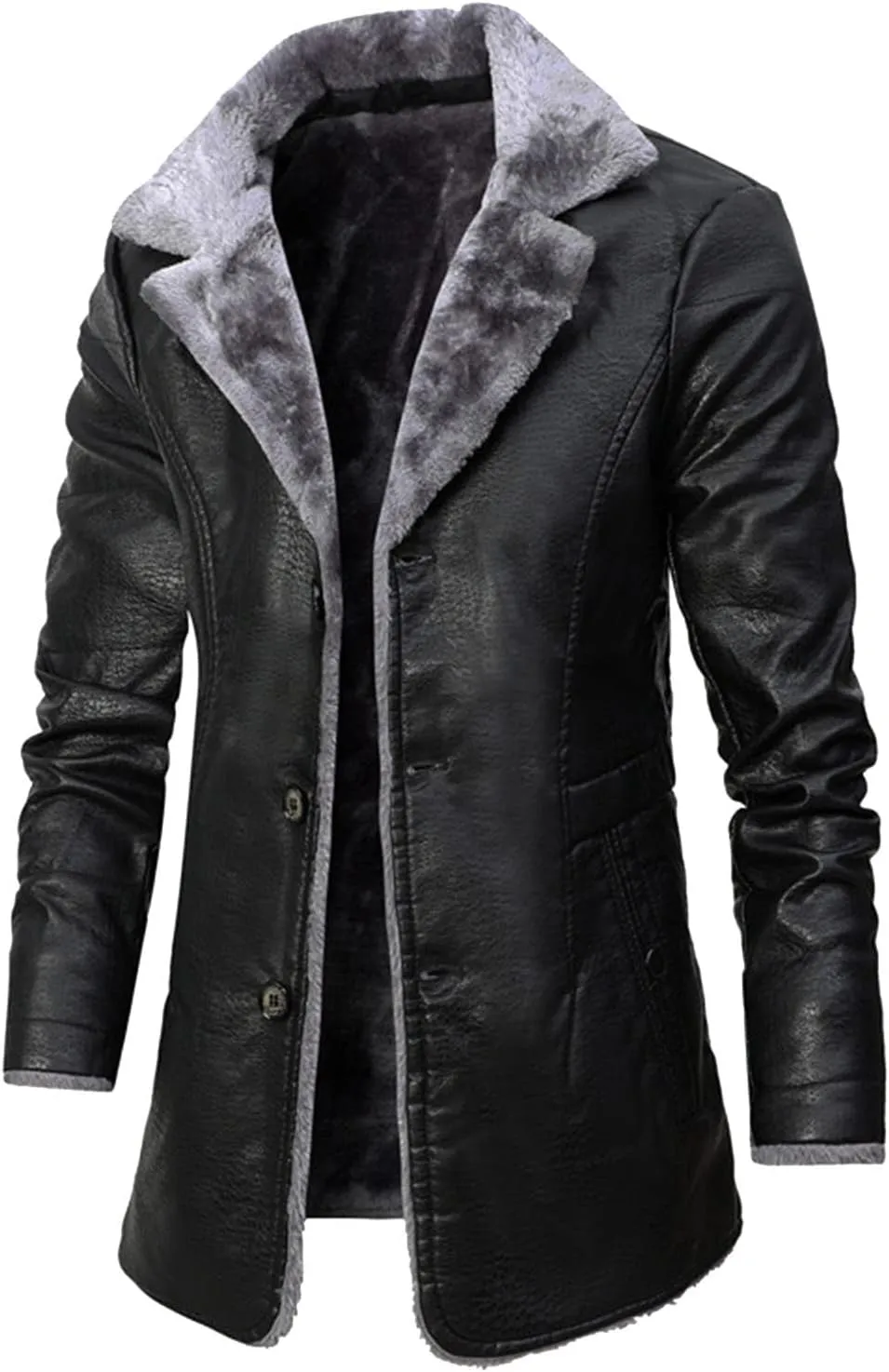 Ymosrh Men's Winter Coats Sherpa Lined Trench Coat Notched Lapel Single Breasted Long Peacoat Overcoat Men, XL-4XL