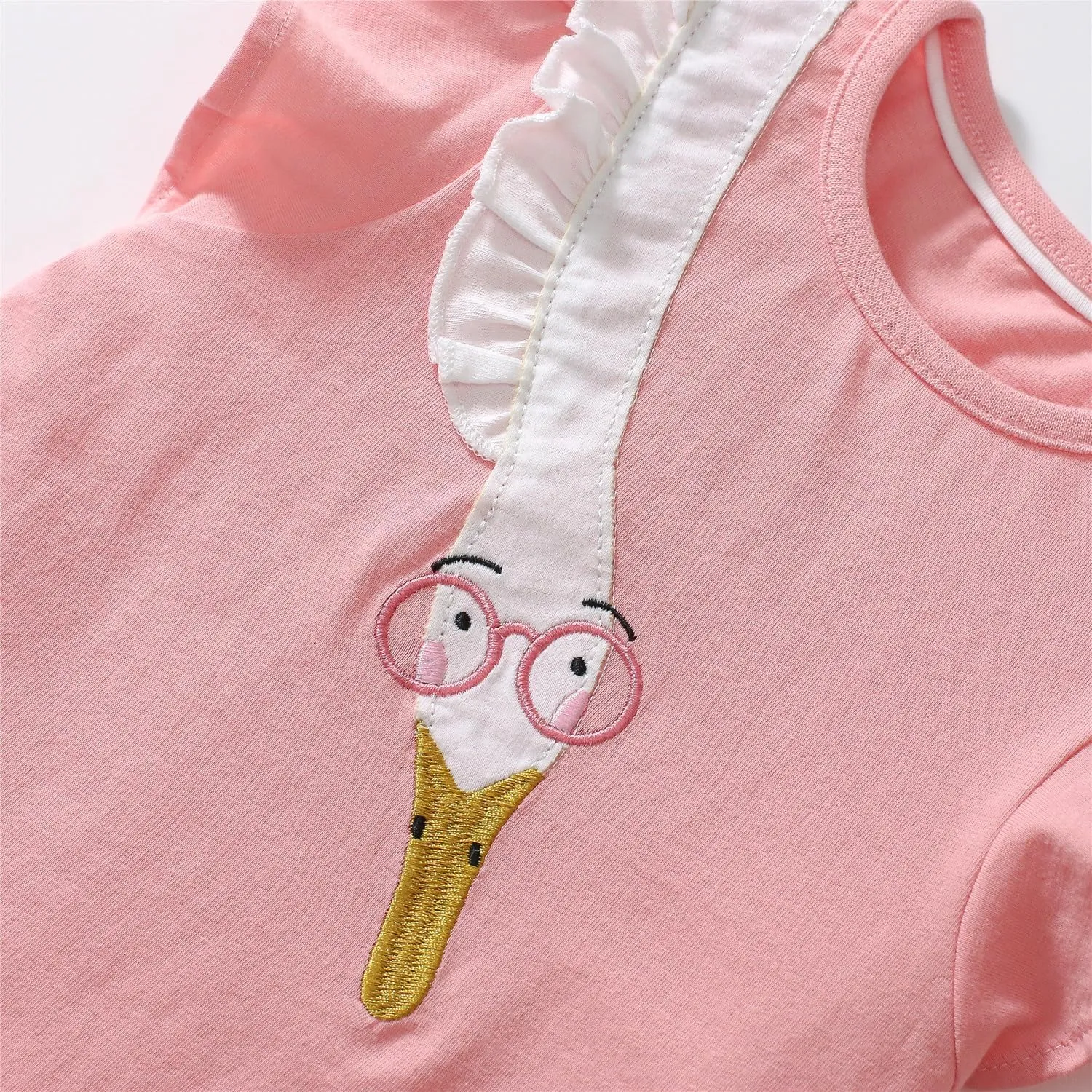 Youlebao Girls Cotton Long Sleeve Casual Cartoon Appliques Striped Jersey Dresses
