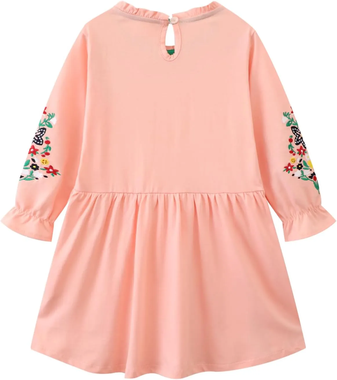 Youlebao Girls Cotton Long Sleeve Casual Cartoon Appliques Striped Jersey Dresses