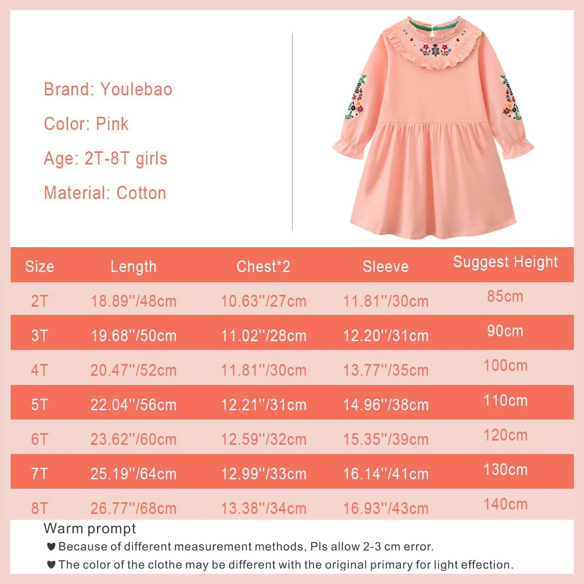 Youlebao Girls Cotton Long Sleeve Casual Cartoon Appliques Striped Jersey Dresses