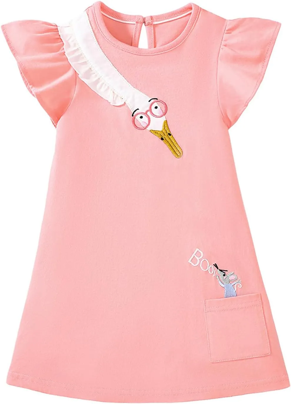 Youlebao Girls Cotton Long Sleeve Casual Cartoon Appliques Striped Jersey Dresses