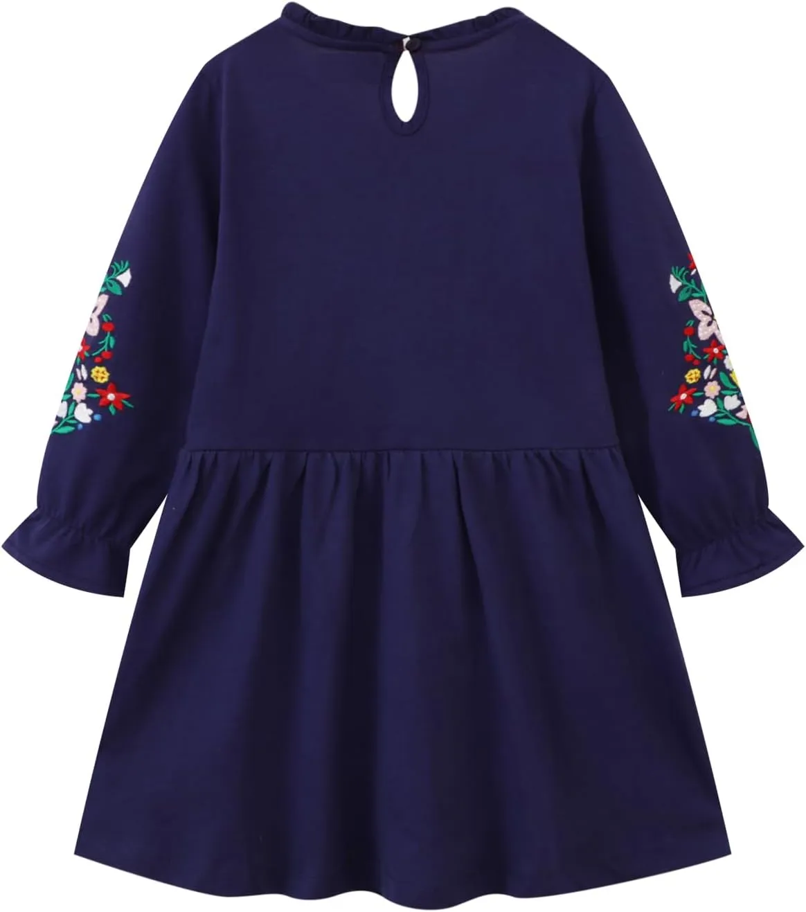 Youlebao Girls Cotton Long Sleeve Casual Cartoon Appliques Striped Jersey Dresses