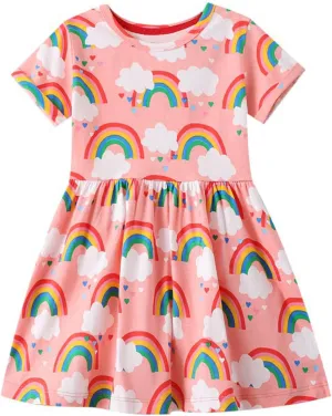 Youlebao Girls Cotton Long Sleeve Casual Cartoon Appliques Striped Jersey Dresses