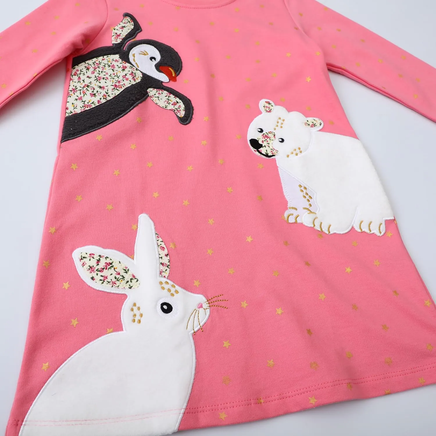 Youlebao Girls Cotton Long Sleeve Casual Cartoon Appliques Striped Jersey Dresses