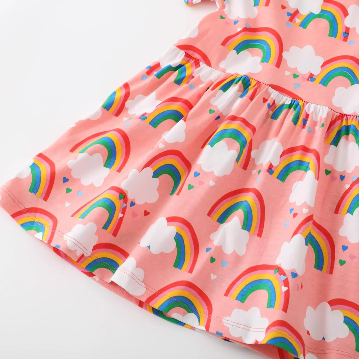 Youlebao Girls Cotton Long Sleeve Casual Cartoon Appliques Striped Jersey Dresses