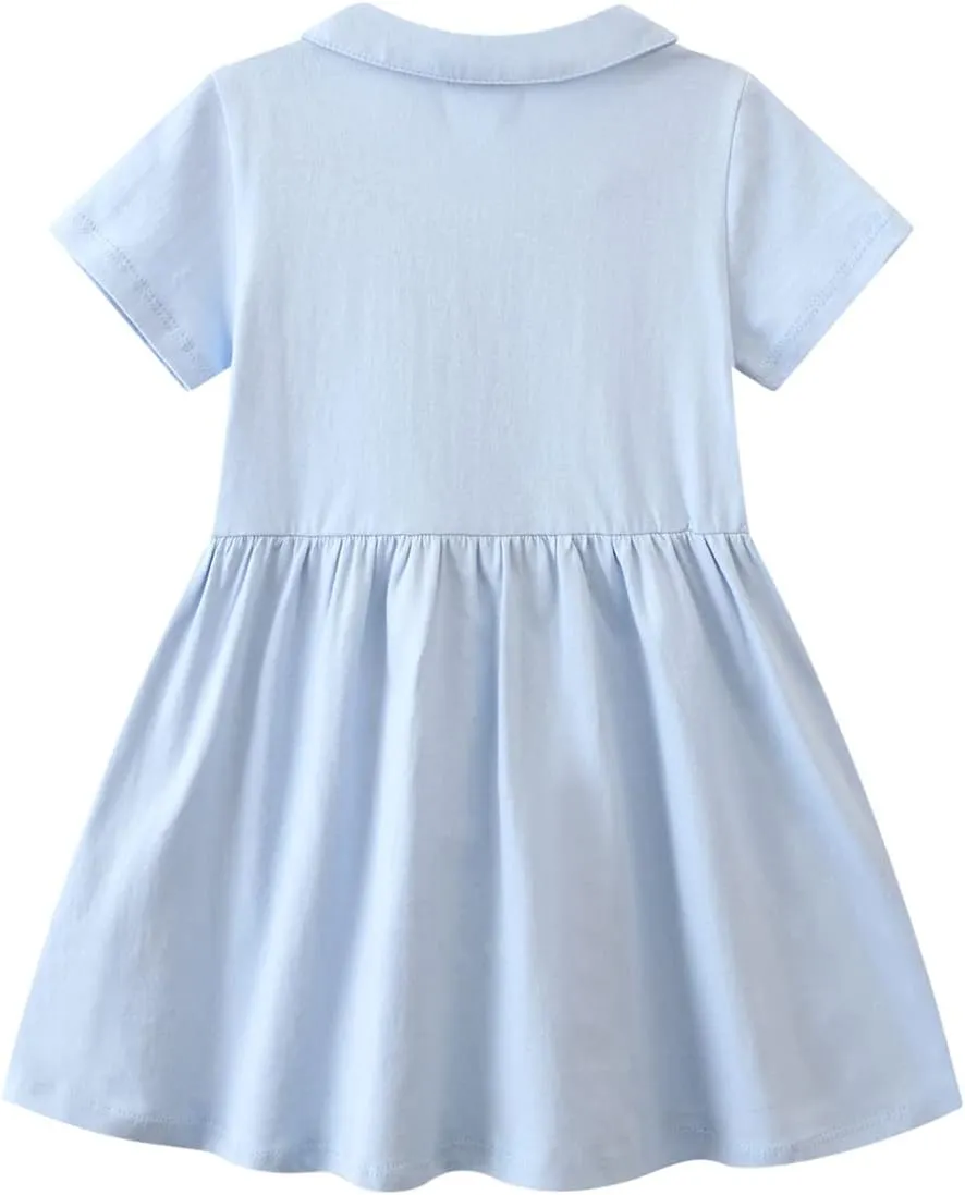 Youlebao Girls Cotton Long Sleeve Casual Cartoon Appliques Striped Jersey Dresses