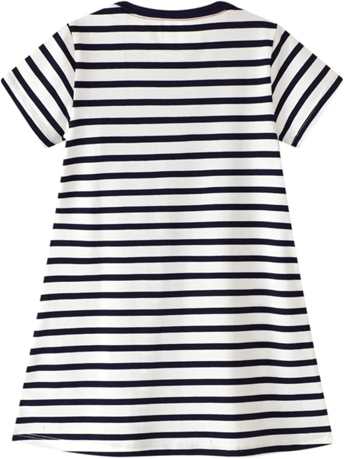Youlebao Girls Cotton Long Sleeve Casual Cartoon Appliques Striped Jersey Dresses