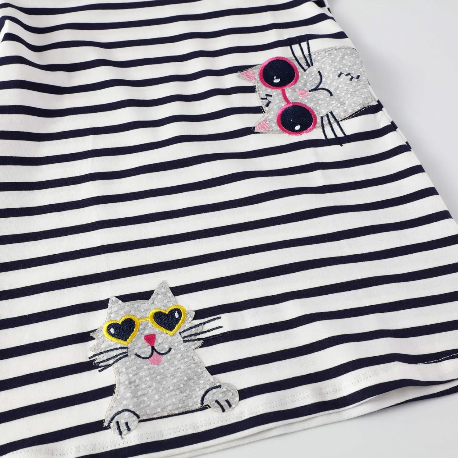 Youlebao Girls Cotton Long Sleeve Casual Cartoon Appliques Striped Jersey Dresses