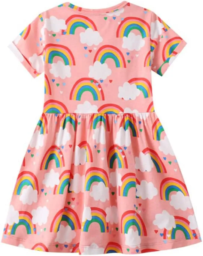 Youlebao Girls Cotton Long Sleeve Casual Cartoon Appliques Striped Jersey Dresses