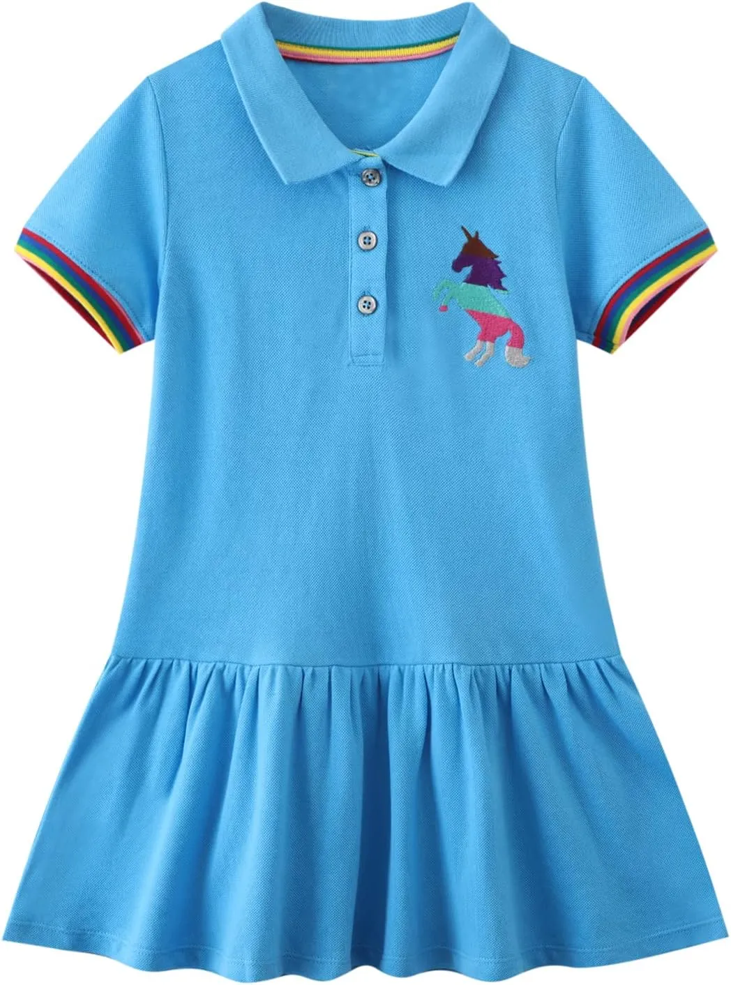 Youlebao Girls Cotton Long Sleeve Casual Cartoon Appliques Striped Jersey Dresses