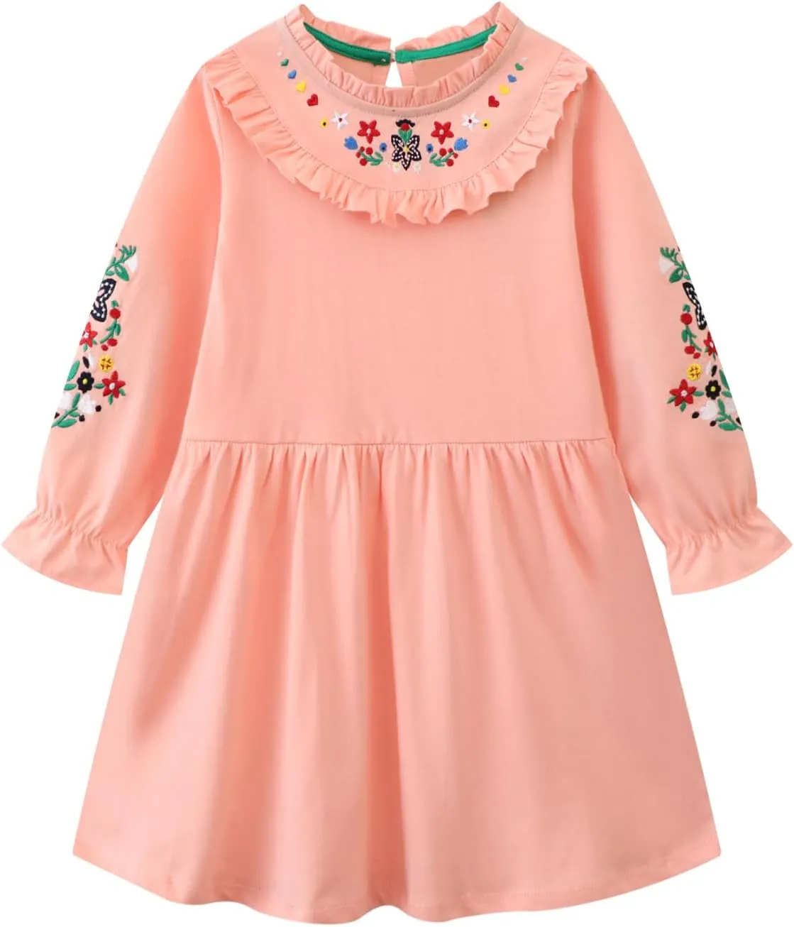 Youlebao Girls Cotton Long Sleeve Casual Cartoon Appliques Striped Jersey Dresses