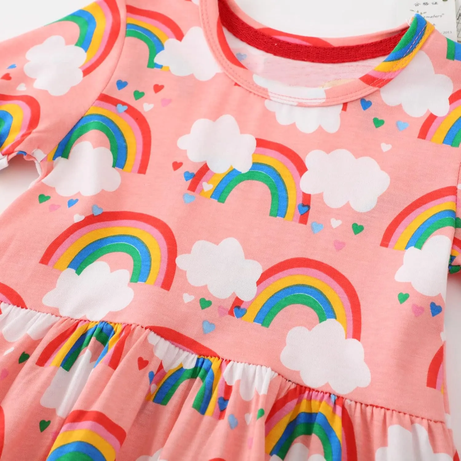 Youlebao Girls Cotton Long Sleeve Casual Cartoon Appliques Striped Jersey Dresses