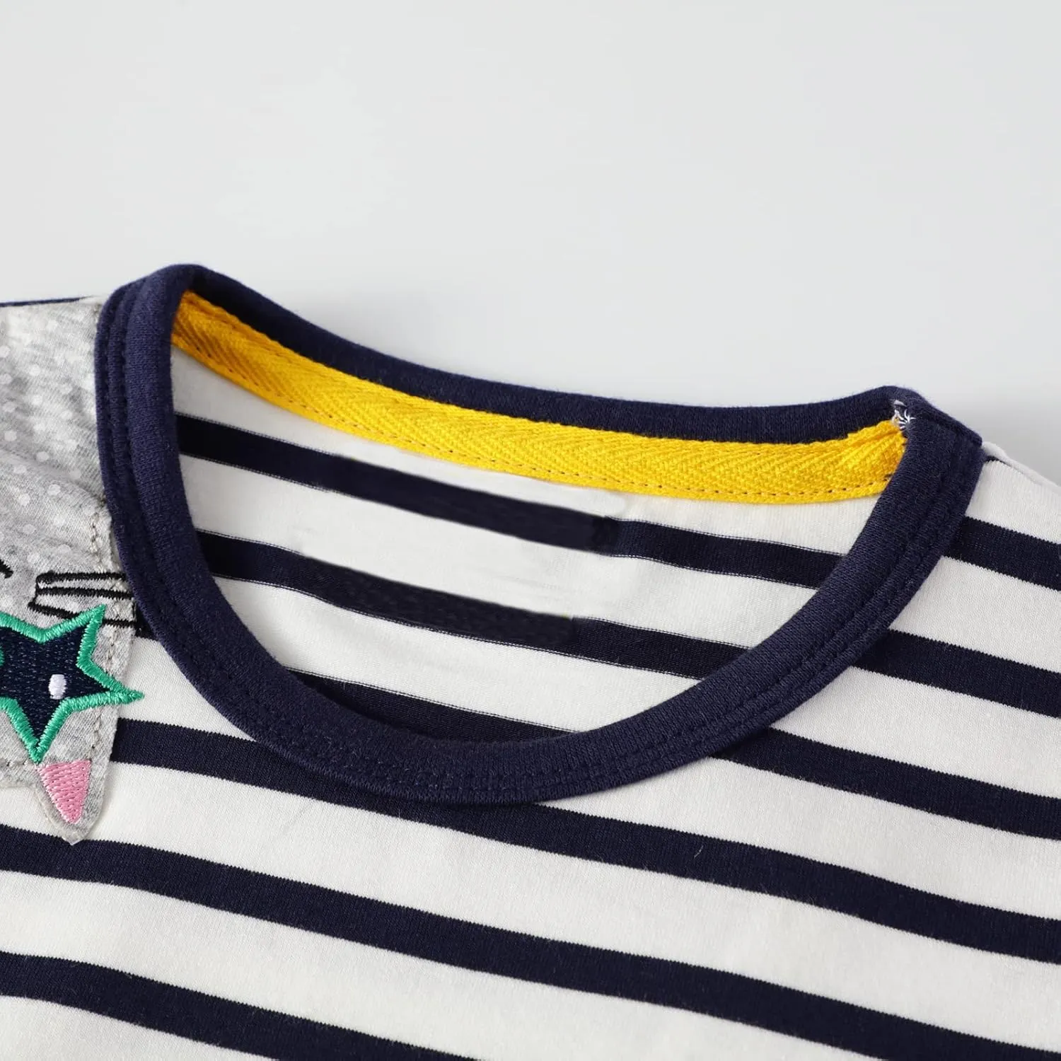 Youlebao Girls Cotton Long Sleeve Casual Cartoon Appliques Striped Jersey Dresses
