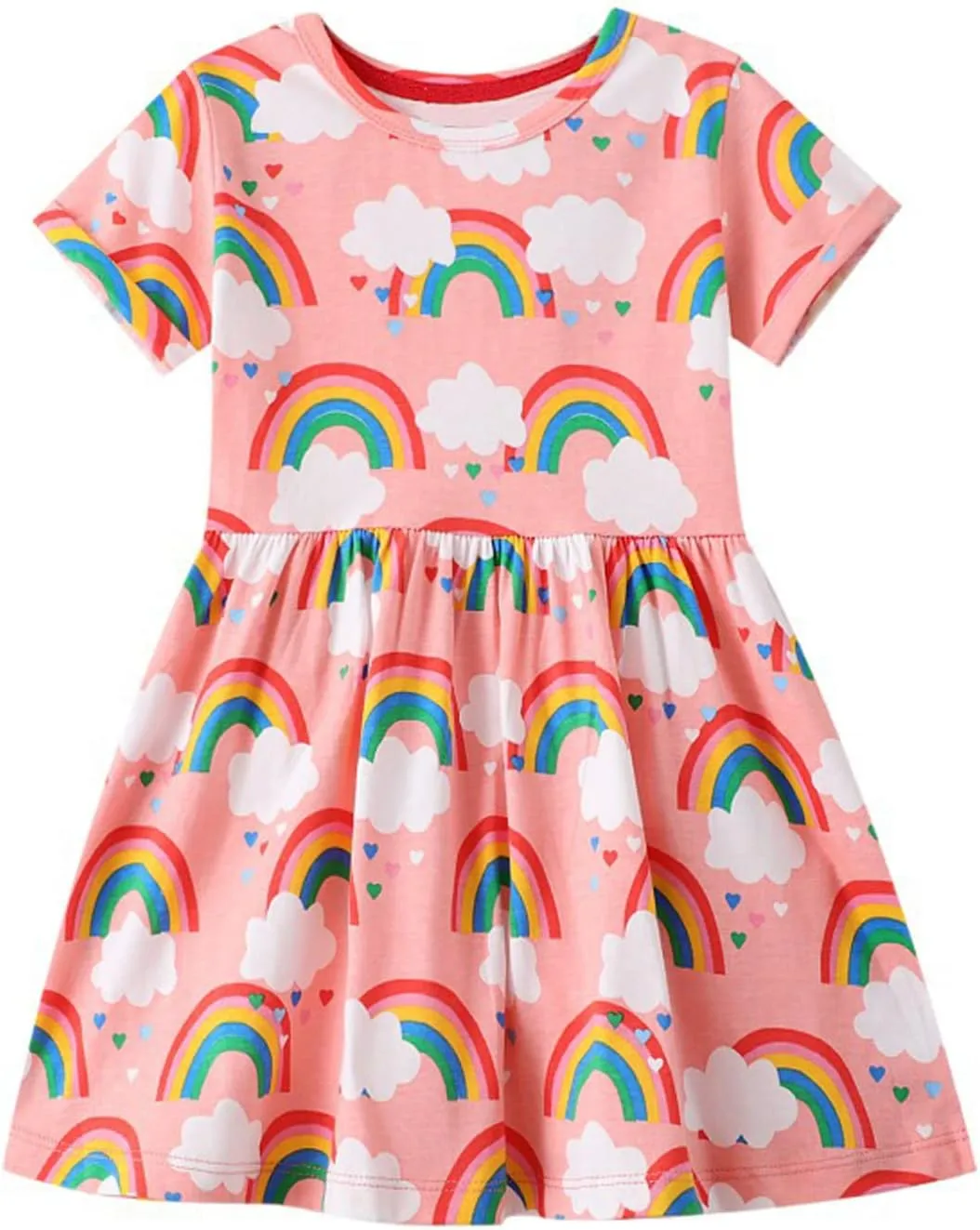 Youlebao Girls Cotton Long Sleeve Casual Cartoon Appliques Striped Jersey Dresses