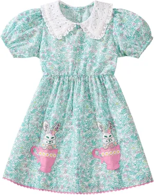 Youlebao Toddler Girl Clothes Cotton Casual Short Sleeve Jersey Dresses 2-7 Years