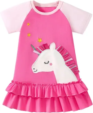 Youlebao Toddler Girl Clothes Cotton Casual Short Sleeve Jersey Dresses 2-7 Years