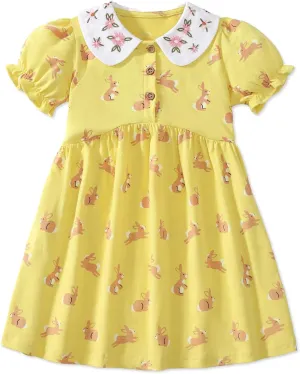 Youlebao Toddler Girl Clothes Cotton Casual Short Sleeve Jersey Dresses 2-7 Years