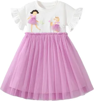 Youlebao Toddler Girl Clothes Cotton Casual Short Sleeve Jersey Dresses 2-7 Years
