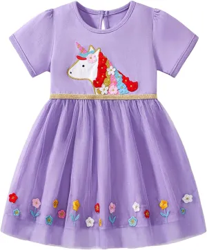 Youlebao Toddler Girl Clothes Cotton Casual Short Sleeve Jersey Dresses 2-7 Years