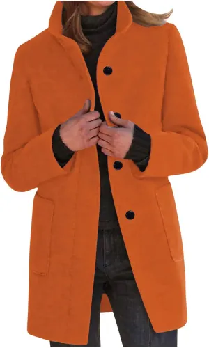 YRAETENM Women's Winter Wool Blend Pea Coat Stand Collar Single Breasted Jackets Casual Trench Coat Overcoat with Pockets