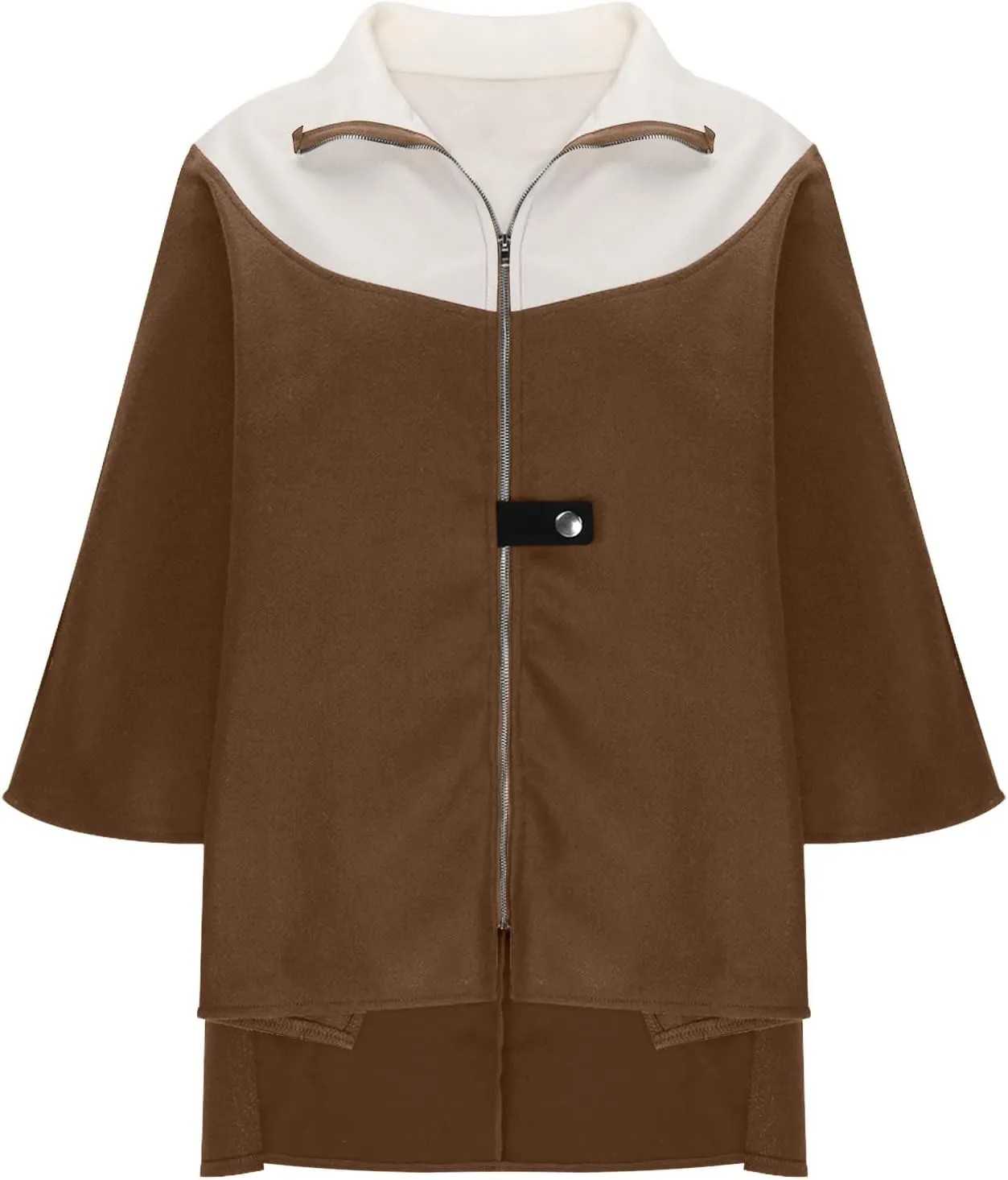 YRAETENM Womens Wool Coat Casual Color Block Stand Collar Trench Coat Fall Winter Lightweight Coatigan Zipper Wool Jackets
